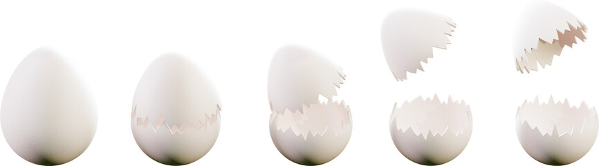Cracked eggs. Chicken egg set. Design of Easter elements. White chicken eggs with cracks, isolated....