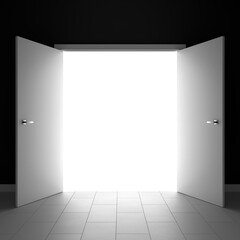 Mock-up scene with open doors. The concept of going out. Minimalist style. 3d rendering. 
