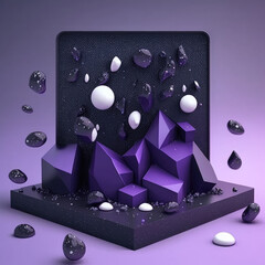 black and purple stones in the rain podium, empty showcase for packaging product presentation. AI generation.
