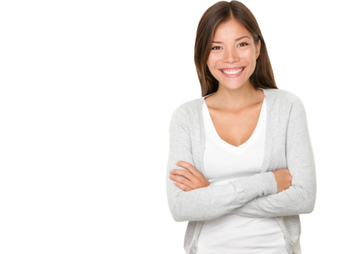 Beautiful smiling woman. Upper body portrait of a beautiful vivacious young woman of mixed Asian Caucasian descent with a beaming smile isolated on white