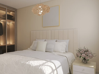 Bedroom interior design 3d render, 3d illustration