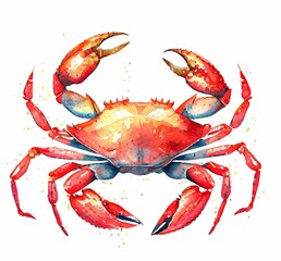 Beautiful red crab watercolor illustration sea animal - obrazy, fototapety, plakaty