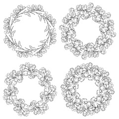 colouring book, painted wreaths with flowers