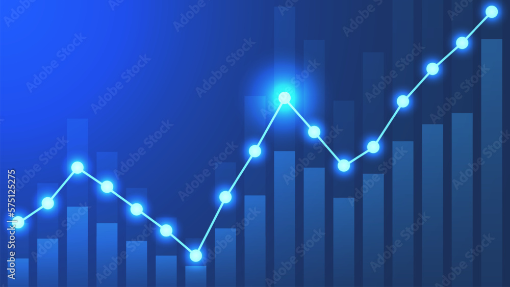Poster growth chart with line and glowing particle effect. concept of financial and business growing for ba