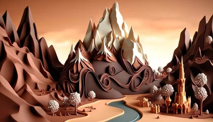 Foto op Canvas chocolate kingdom landscape. everything is made of chocolate. mountains sky and river. ai generative content © Felippe Lopes