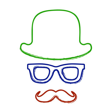 mustache hat glasses brush on white background, vector illustration.