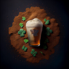 Golden Luck Wheat Beer: A Smooth Brew with a Four-Leaf Clover Surprise. A Lager Surrounded by Four Leaf Clovers, Generative AI