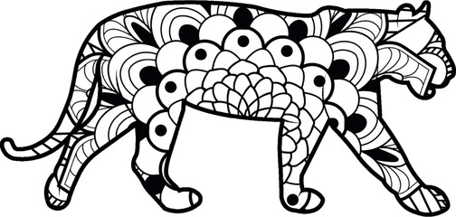 Mandala Tiger, asian style. Ilustration for coloring books or henna tatoo