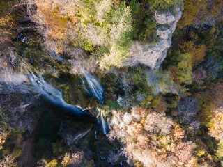 Aerial Autumn view of Polska Skakavitsa waterfall, Bulgaria