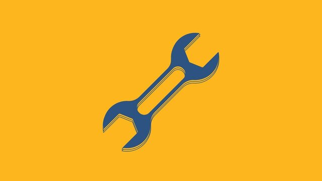 Blue Wrench spanner icon isolated on orange background. 4K Video motion graphic animation