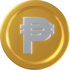Golden Philippine Peso coin 3d render illustration