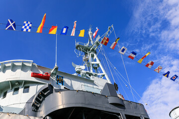 Festive naval flags on Polish warship in Gdynia