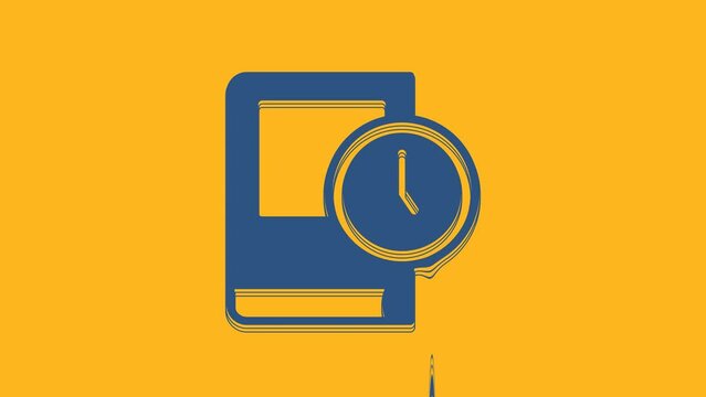 Blue Time for book icon isolated on orange background. 4K Video motion graphic animation