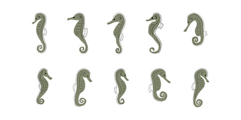 Seahorse Character sea animal on deep background. Wild life illustration. Underwear world. Vector illustration.