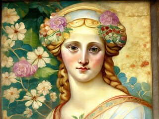Ancient greek roman fresco of a blonde woman GENERATIVE AI