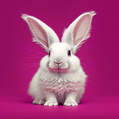 Fototapeta na wymiar Cute fluffy white bunny on pink background