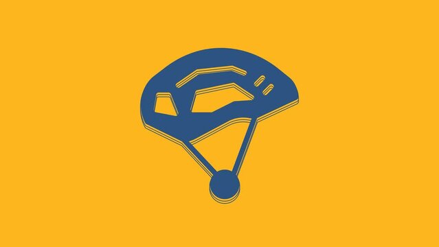 Blue Bicycle helmet icon isolated on orange background. Extreme sport. Sport equipment. 4K Video motion graphic animation