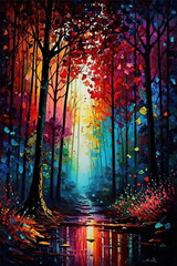 Colorful forest landscape painting