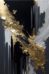 Abstract art, black gold and grey oil painting. Generative AI