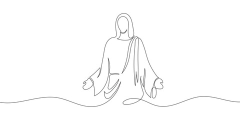 One continuous line drawing the minimal hand of Jesus Christ.