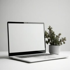 Computer with blank white screen for mockup
