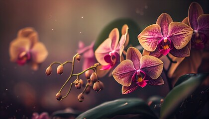 Orchid plant in the garden at sunset. Generative AI, Generative, AI