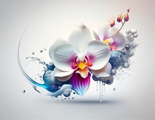 Fantasy Orchid in Multicolored with White Background. Generative AI.