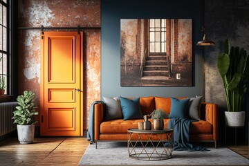 Modern and  luxury minimalist interior of living room ,3d render interior design Generative AI