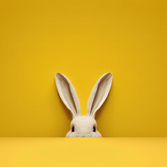 Bunny peeking on yellow background with copy space