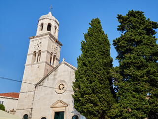 Fototapeta premium Church of St Nicholas in Cavtat, a touristic village in the Adriatic sea coast. Dubrovnik-Neretva County, Croatia. Europe
