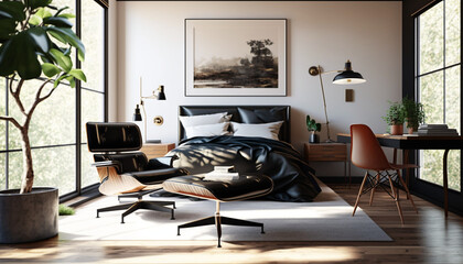 modern sleeping room with black elements