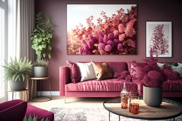 Modern and  luxury minimalist interior of living room ,3d render interior design Generative AI