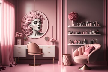 Interior of modern makeup room, Interior Design 3d Illustration Created by Generative AI