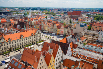 Naklejka premium Panorama view on the historical city center of Wroclaw in Poland