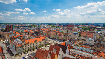 Panorama view on the historical city center of Wroclaw in Poland