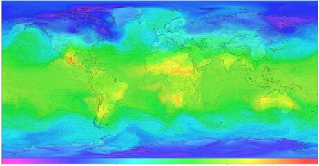Mapa mundial mostrando rangos temperaturas  El mapa proporciona una representación visual de las condiciones climáticas de la tierra. - obrazy, fototapety, plakaty