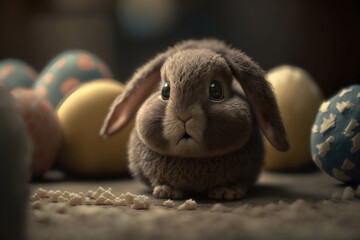 Illustration of the Easter Bunny with eggs. Generation AI