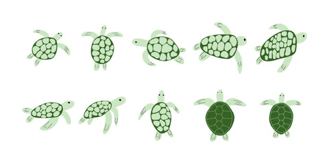 Turtle Character sea animal on deep background. Wild life illustration. Underwear world. Vector illustration.