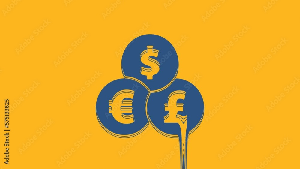 Sticker Blue Currency exchange icon isolated on orange background. Cash transfer symbol. Banking currency sign. 4K Video motion graphic animation