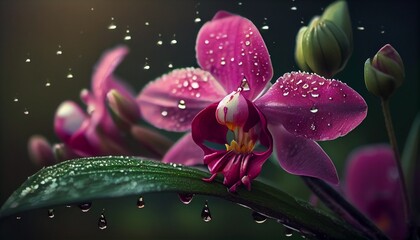 Purple orchid with water drops. Generative AI, Generative, AI