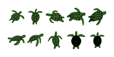 Turtle Character sea animal on deep background. Wild life illustration. Underwear world. Vector illustration.