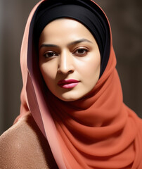 Naklejka premium ethnic woman in hijab, Generative AI