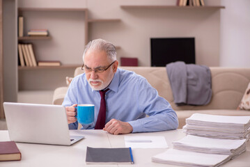 Fototapeta premium Old male employee working from home during pandemic