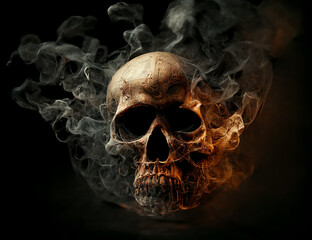 Skull with smoke coming out of it. generative AI