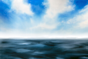 Naklejka na ściany i meble watercolor illustration of north sea landscape, blue sky,