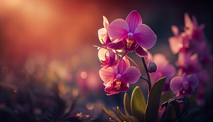 Beautiful view of orchid flowers in the sun. Generative AI, Generative, AI