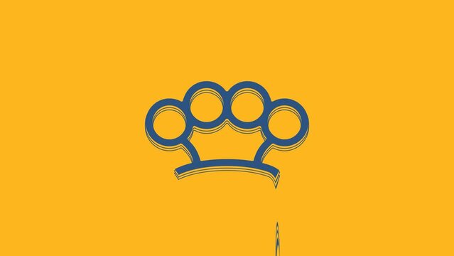 Blue Brass knuckles icon isolated on orange background. 4K Video motion graphic animation