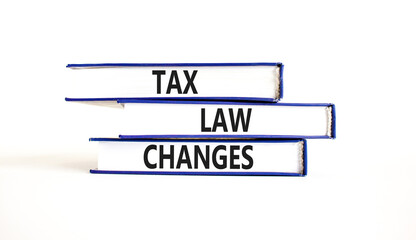 Tax law changes symbol. Concept words Tax law changes on books on a beautiful white table white background. Business tax law changes concept. Copy space.