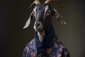Humanazied goat dressed in imperial clothes. Created with Generative AI technology.