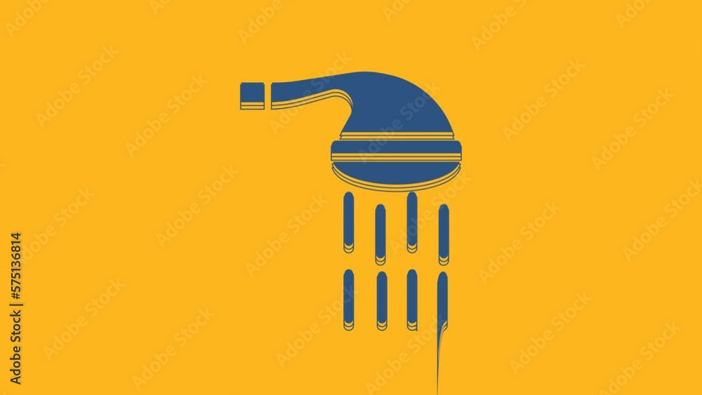 Canvas Prints blue shower head with water drops flowing icon isolated on orange background. 4k video motion graphi